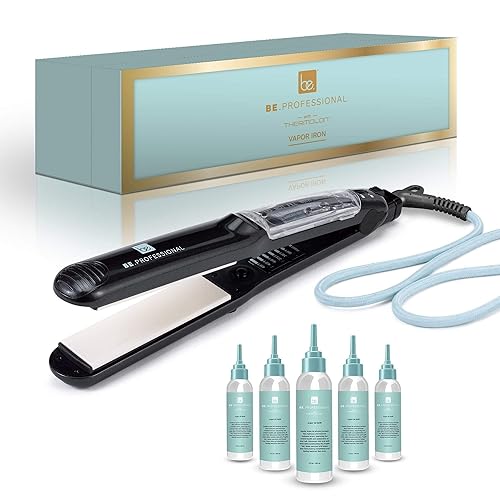 Be Professional Vapor - Plancha plana para cabello de 125 pulgadas cerámica de primera calidad para infusión de argán Plancha alisadora de doble