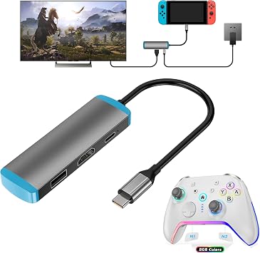 USB C to HDMI Adapter for Switch and Switch OLED,Replacement for Official Switch Dock,Switch Docking Station with 4K@60Hz HDMI Port and Wireless Pro Controller