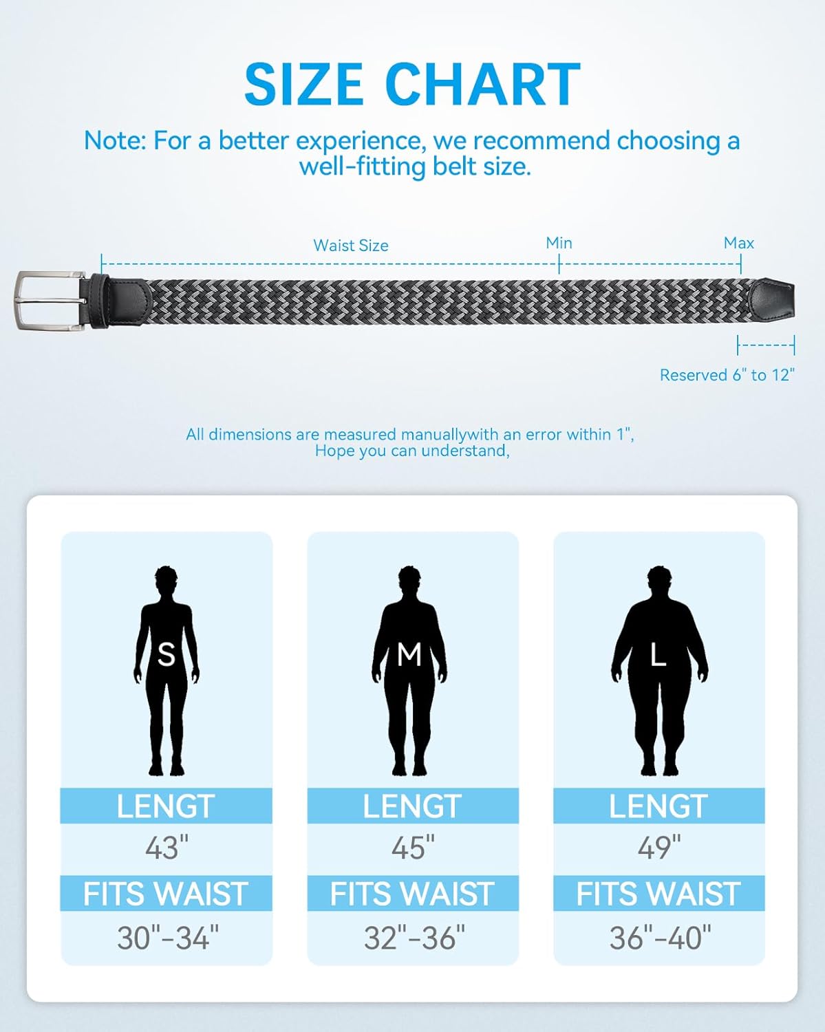 BOSTANTEN Stretch Belts for Men Braided Woven Belts Men 1 3/8", Gift for Golf Pants Casual Shorts Jeans - Image 6