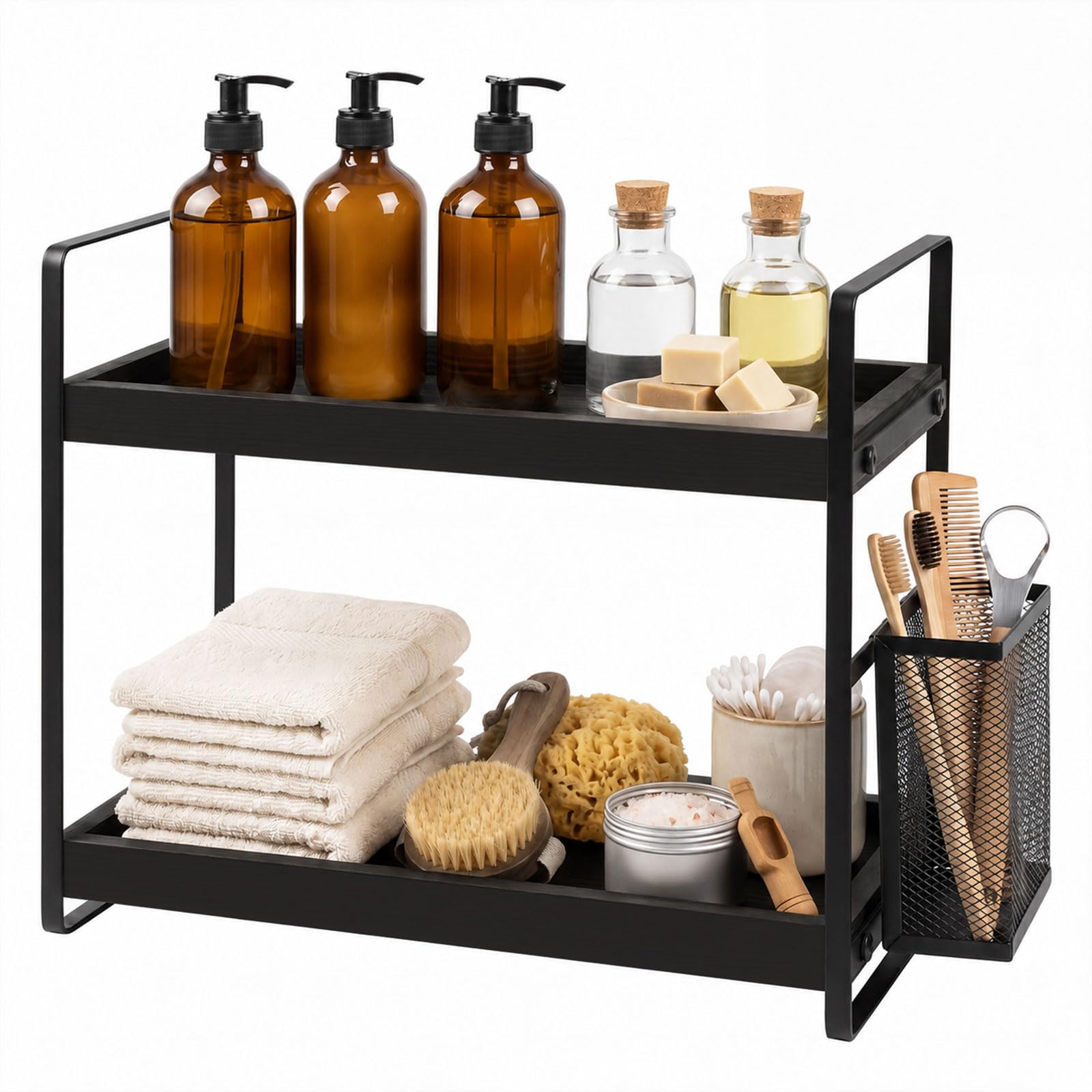 Levede Unisex Black 2 Tier Bathroom Organiser Storage Countertop Skincare Vanity Shelf In