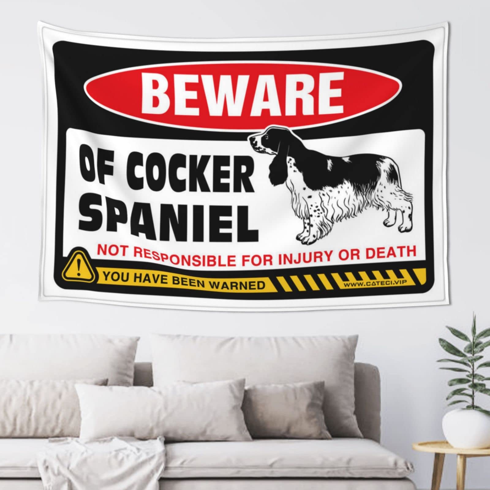 PRAVOXI Bar Accessories Man Cave Beware Of Cocker Spaniel Tapestry Funny Home Decor Hanging Wall Decor(75X100CM)