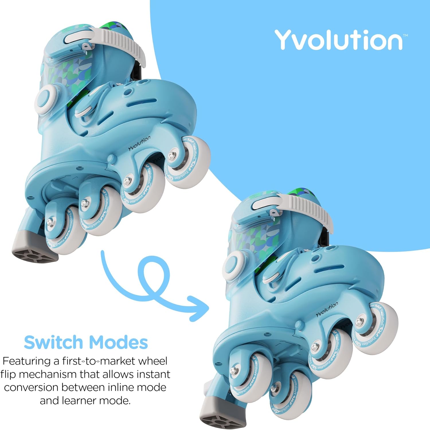 Yvolution Twista 2-in-1 Adjustable Inline Skates|One-Second Switch from Stable Tri-Wheel to Inline Mode|Beginner Skates for Boys & Girls (Ages 2+)|US Size 7-11