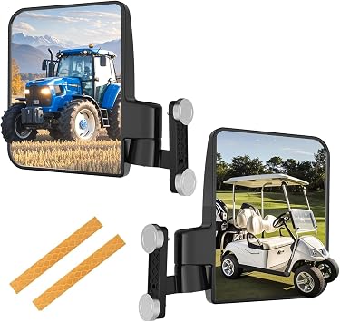 Universal Magnetic Side Mirrors for Golf Cart, Tractors, Forklifts, Lawn Mowers, Lift Trucks, Compatible with Yamaha Club Car, EZGO, John Deere, Kubota, CASE IH,Magnets or Screws Installation