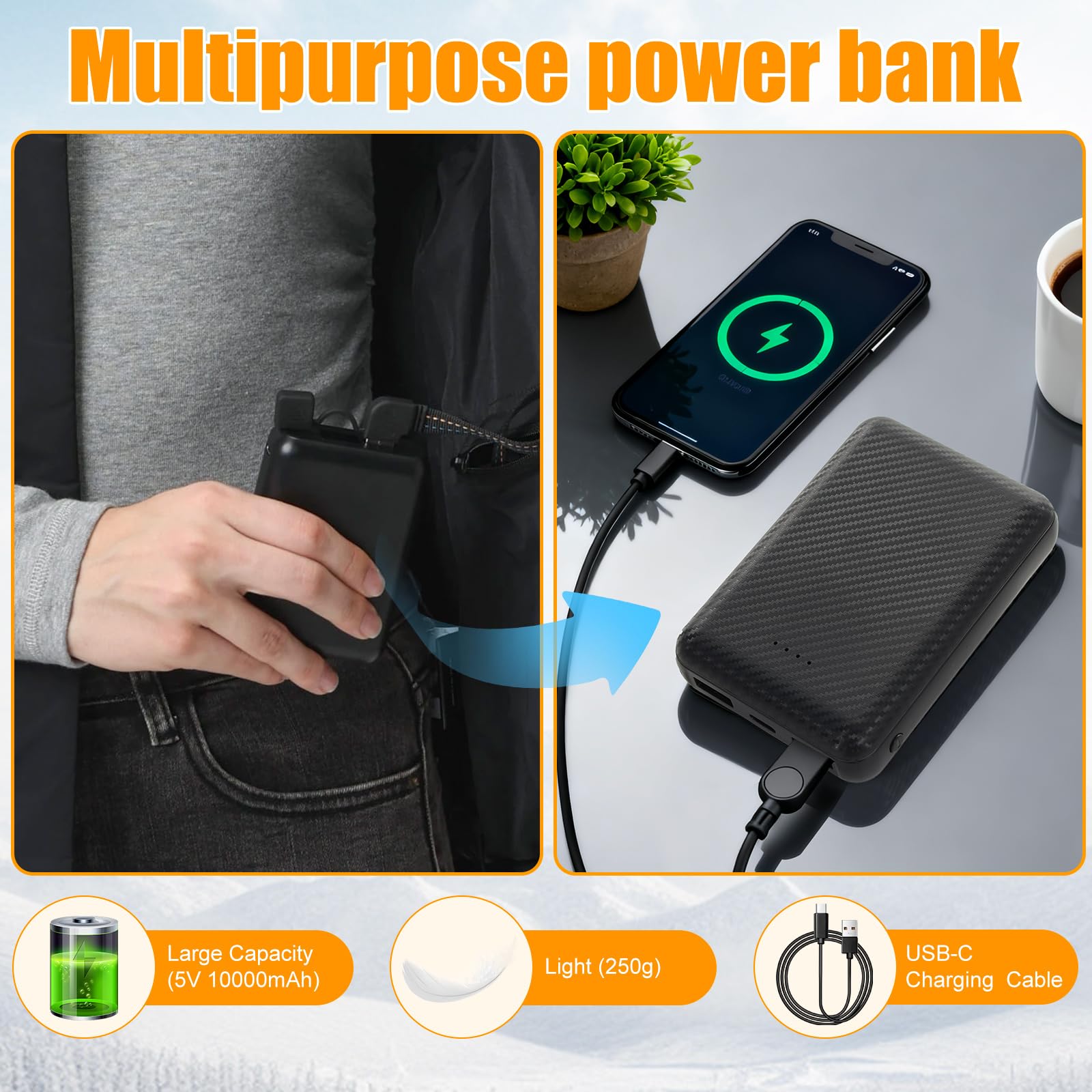 Chaleco Calefactable Mujer: 3 Temperatura Ajustable & 5 Zonas Calefactables, Chaleco Térmico Mujer Equipado con Batería USB de 10000 mAh, Ideal para Acampar Actividades al Aire Libre