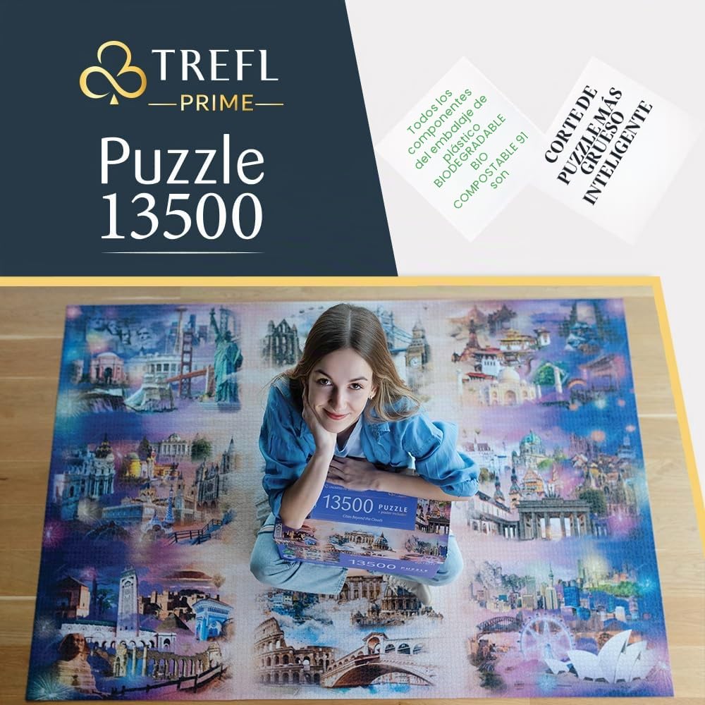 Trefl Prime-Puzzle UFT: Cities Beyond The Clouds - 13500 Piezas, Puzle de Gran Formato con una Imagen de monumentos Famosos, Colaje, Bio, Eco, Entretenimiento para Adultos y niños a Partir de 12 años
