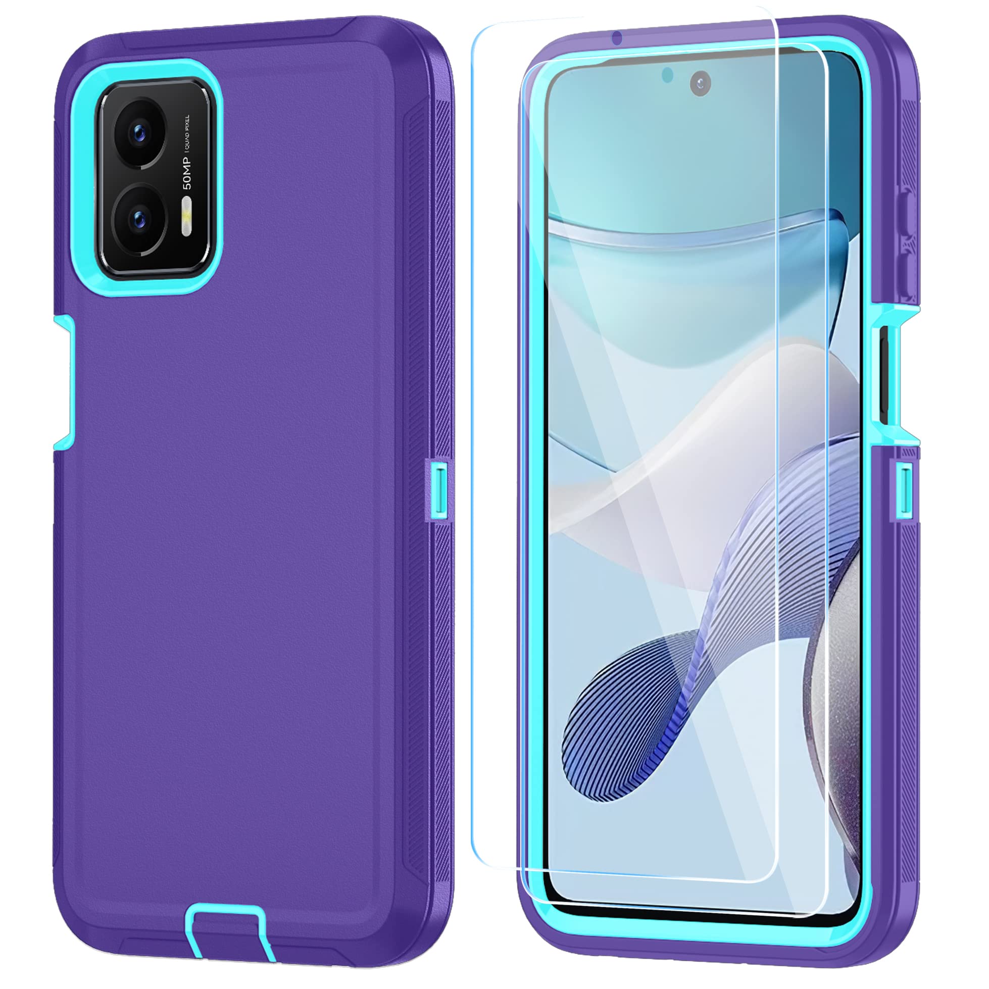 ONOLA Compatible with Moto G 5G 2023 Case with HD Screen Protector (2 Packs),Heavy Duty Phone Case (Moto G 5G 2023, Purple SkyBlue)