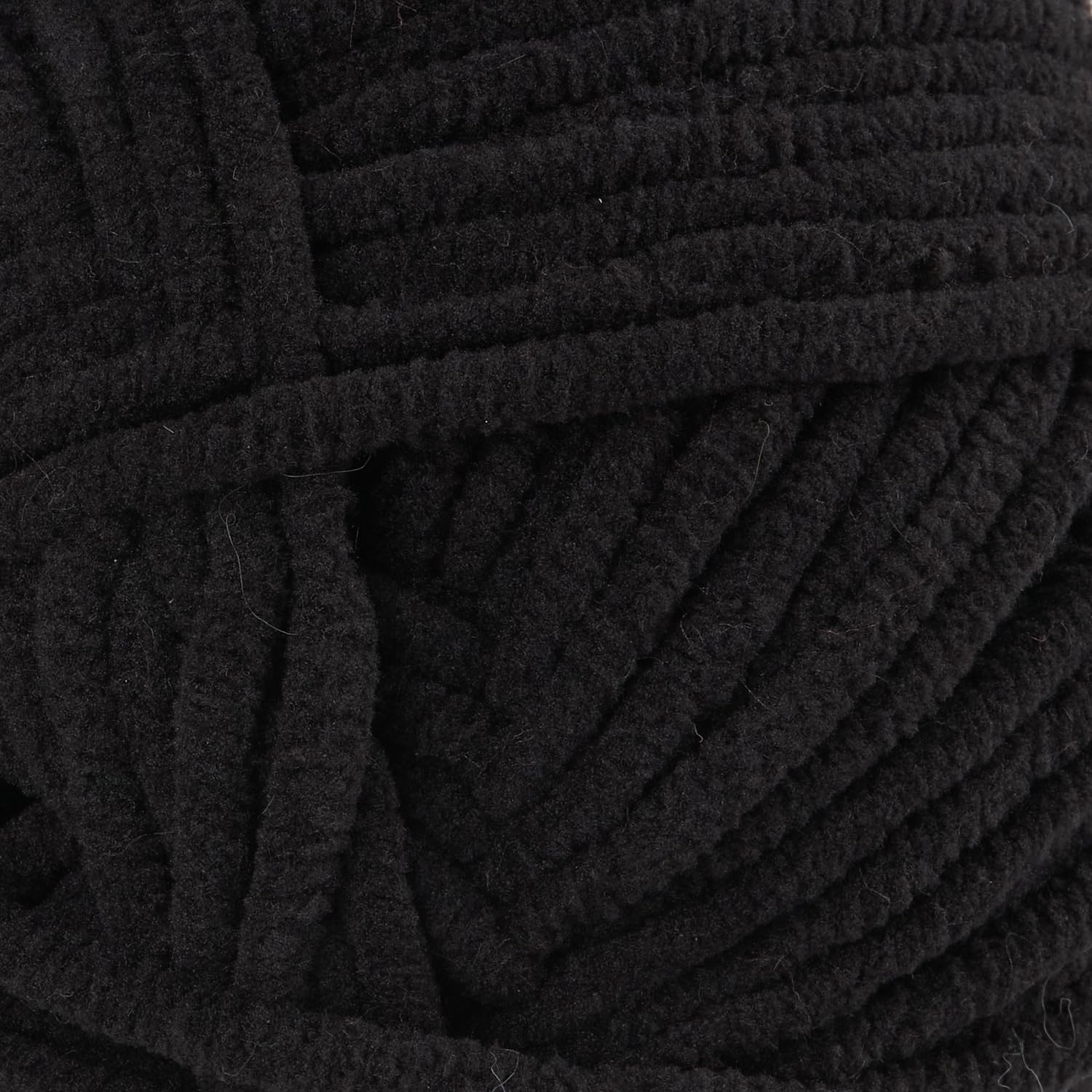 CBC Perfectly Posh Chenille Yarn for Knitting, Crocheting and Amigurumi - 2 Pack (7 oz / 200g, 233 Yards Each Skein), Black, Gauge 5 Bulky