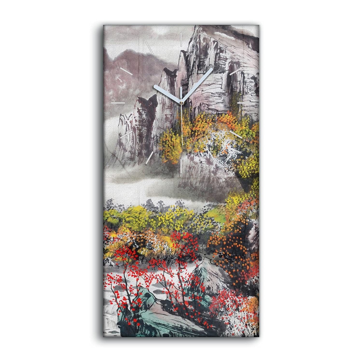 Horloge sur Toile Arbre de Paysage de Montagne Silencieuse Coloray 30x60cm