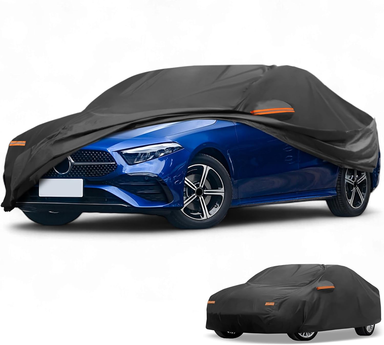 All-Weather Waterproof Car Cover - UV-Resistant Outdoor Full Exterior Protection for Mercedes-Benz A Class Sedan 190T-PU Black with Right Side Zipper