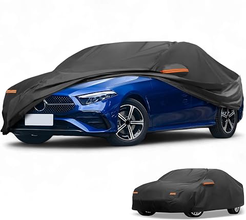 Funda de Coche Impermeable para Todo Clima Protección Exterior Completa Anti-UV Sol Lluvia para Mercedes-Benz A Class Sedan 190T-PU Negro con Franjas Reflectantes