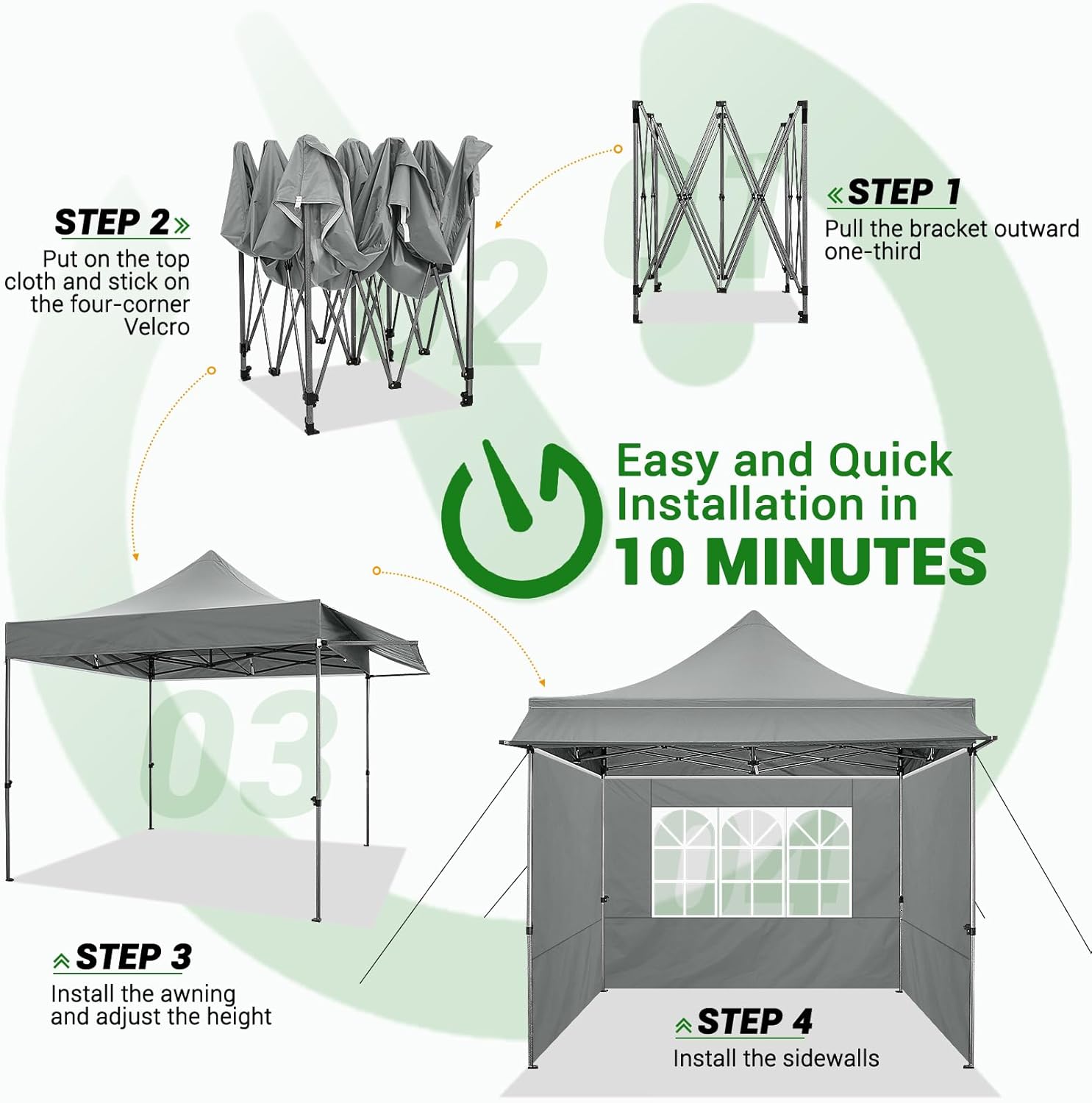 COBIZI 10x10 Pop Up Canopy Tent Heavy Duty with Sidewalls, Outdoor Commercial Canopy with Awning, Waterproof&23 SF Extended Awning, Vendor Tent for Market, Party Events, Grey
