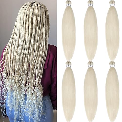 Miniatura 14 de Extensiones de cabello trenzado color gris plateado, preestirado, hipoalergénico, para trenzar, trenzas de caja, micro largo, jumbo, sin nudos