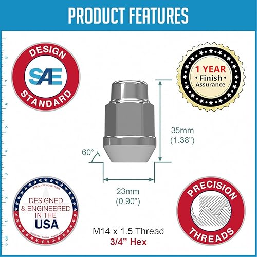 Vista 41 de Wheel Accessories Parts 20 piezas M14x1.5 14x1.5 Rosca corta camión corto 1.50 pulgadas de largo Tuercas estriadas cromadas 6 ranuras hexagonales