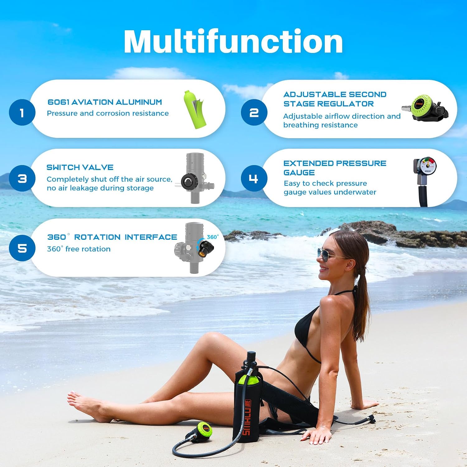 SMACO Mini Scuba Tank 1L Lung Air Tank Portable Diving Tank for Underwater Exploration Reusable Diving Cylinder Kit for Emergency Rescue Boat Cleaning Backup Air Source Pony Bottle S400Pro