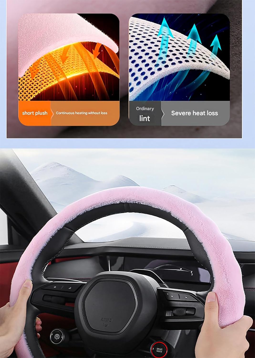 Ribbed Sporty Perforated Nappa Leather Steering Wheel Cover Universal fit 14.5 to 15 inches SW for Car Sedan Coupe SUV Pickup (Purple Fur, Fur)