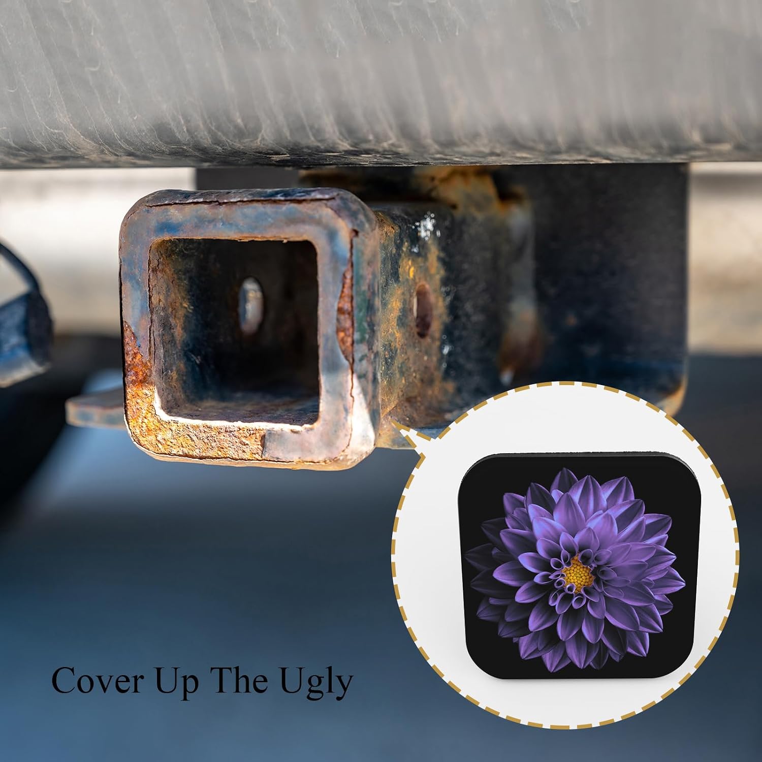 Purple Floral Trailer Hitch Plug Cover Dark Chrome Violet Flower Dahlia Macro Rubber Receiver Tube Hitch Plug Tow Tube Base Protection Accessory Fits Most Car Models