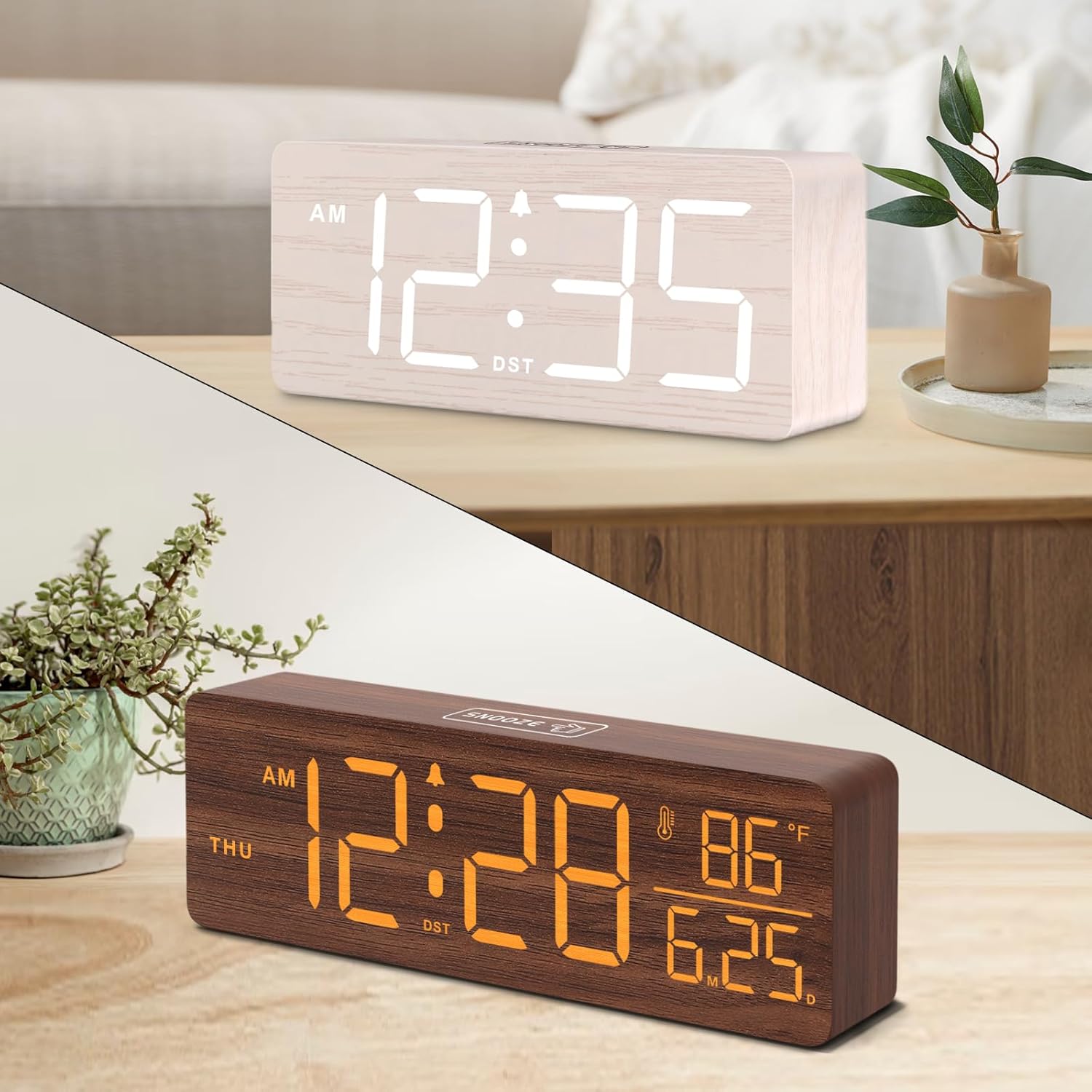 DreamSky Wooden Digital Alarm Clock + Wooden Digital Clock Large Display