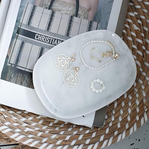 Miniatura 3 de Marble Vanity Tray 7‘’ Decorative Tray Oval Storage Organizer Mini Bathroom Kitchen Dresser Jewelry Dish Ring Holder for Counter, Vanity, Dresser