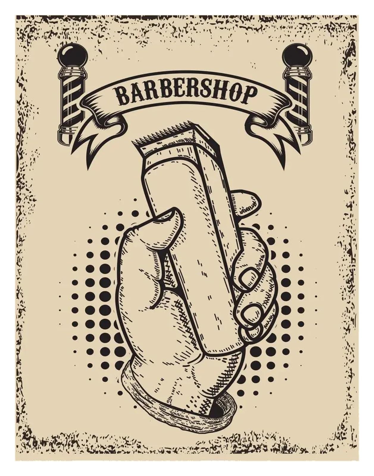 Impression sur toile salon de coiffure vintage XENITE décoration murale barbe 40x60cm