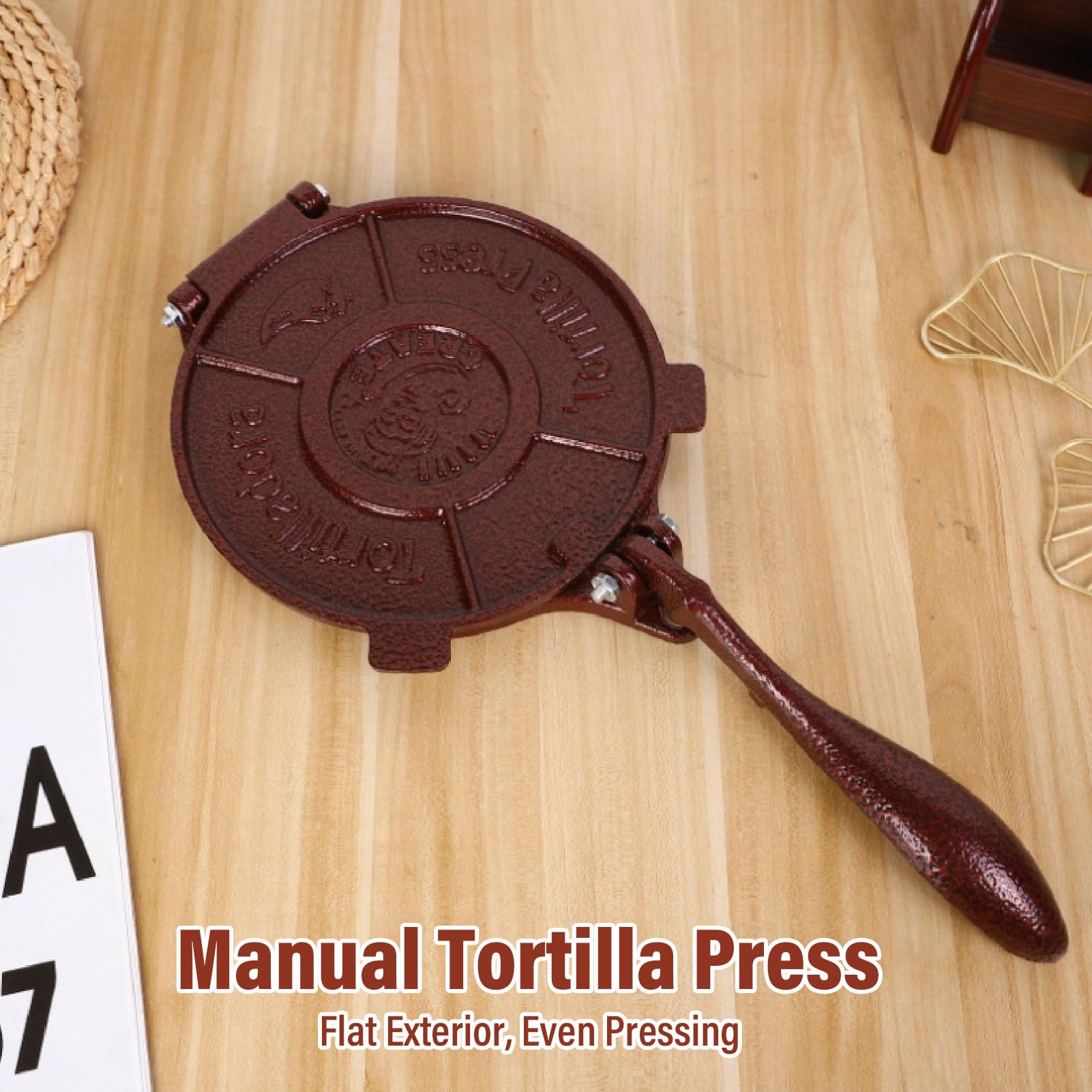 Mumusuki Tortilla Press 27 Cm, Fabricante de Tortillas de Hierro Fundido con Manual de Servicio Pesado Tortilleria Pataconera para Empanadas, Panes Planos, Arepas, Tostones