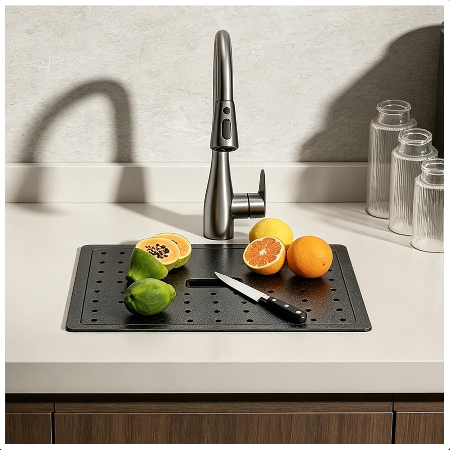 Stainless Steel Bar Kitchen Sink With Detachable Cutting Board Cover, Multifunction Hidden Sink With Faucet, X Drainage & Overflow, Space Saving Prep Sink For Small Kitchen RV(Black-Gray#1,50x40cm)