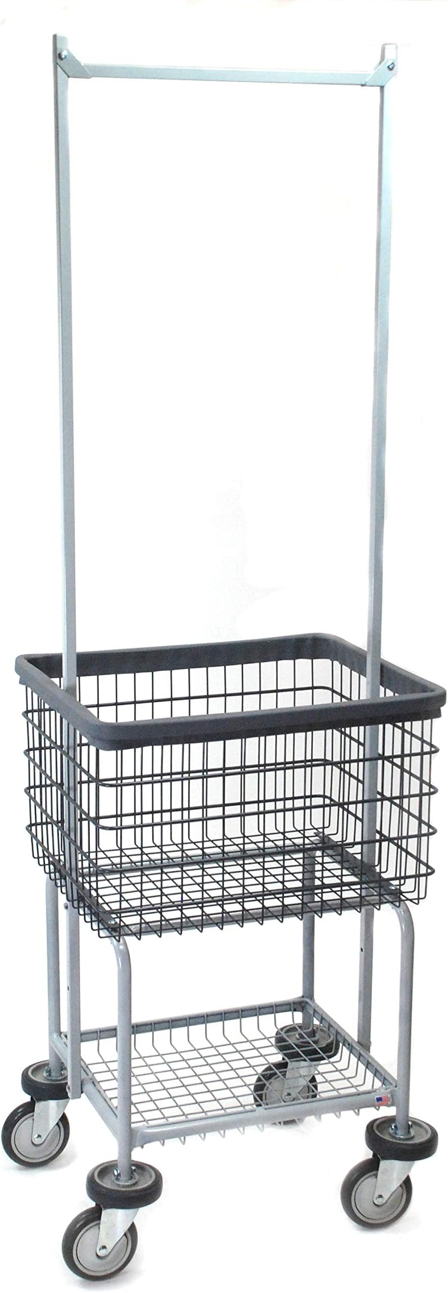 R&B Wire 300G55/D7 Elevated Wire Laundry Cart with Double Pole Hanging Rack, Dura-Seven™ Anti Rust Coating, Made in USA