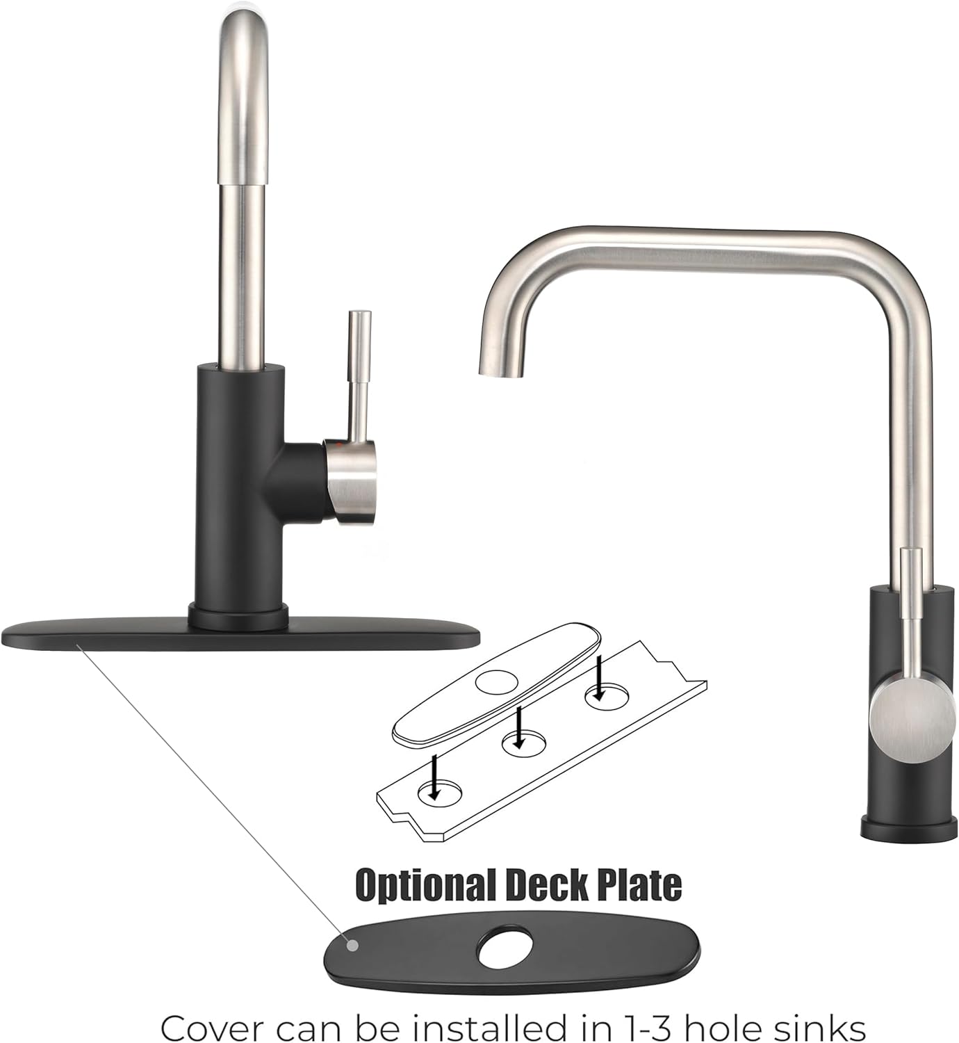 Dura Faucet RV Streamline Squared-Arc Single Handle Kitchen Sink Faucet - Optional Deck Plate (Matte Black/Brushed Satin Nickel)