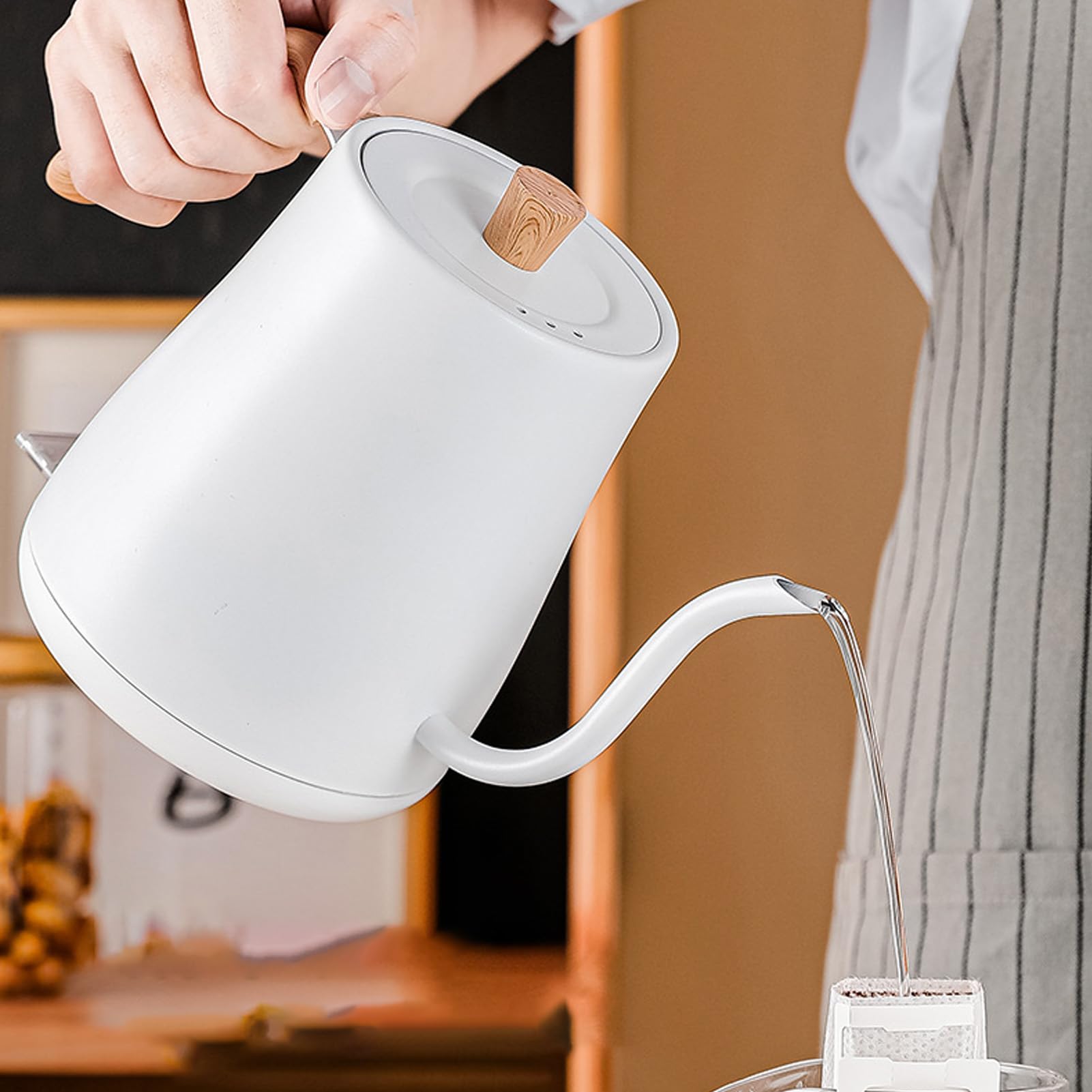 Hervidor Eléctrico de Cuello de Cisne, 1000 W, 800 Ml, Tetera de Acero Inoxidable 304 con Control de Flujo Preciso, Ergonómico, Apagado Automático, (Enchufe europeo 220V)