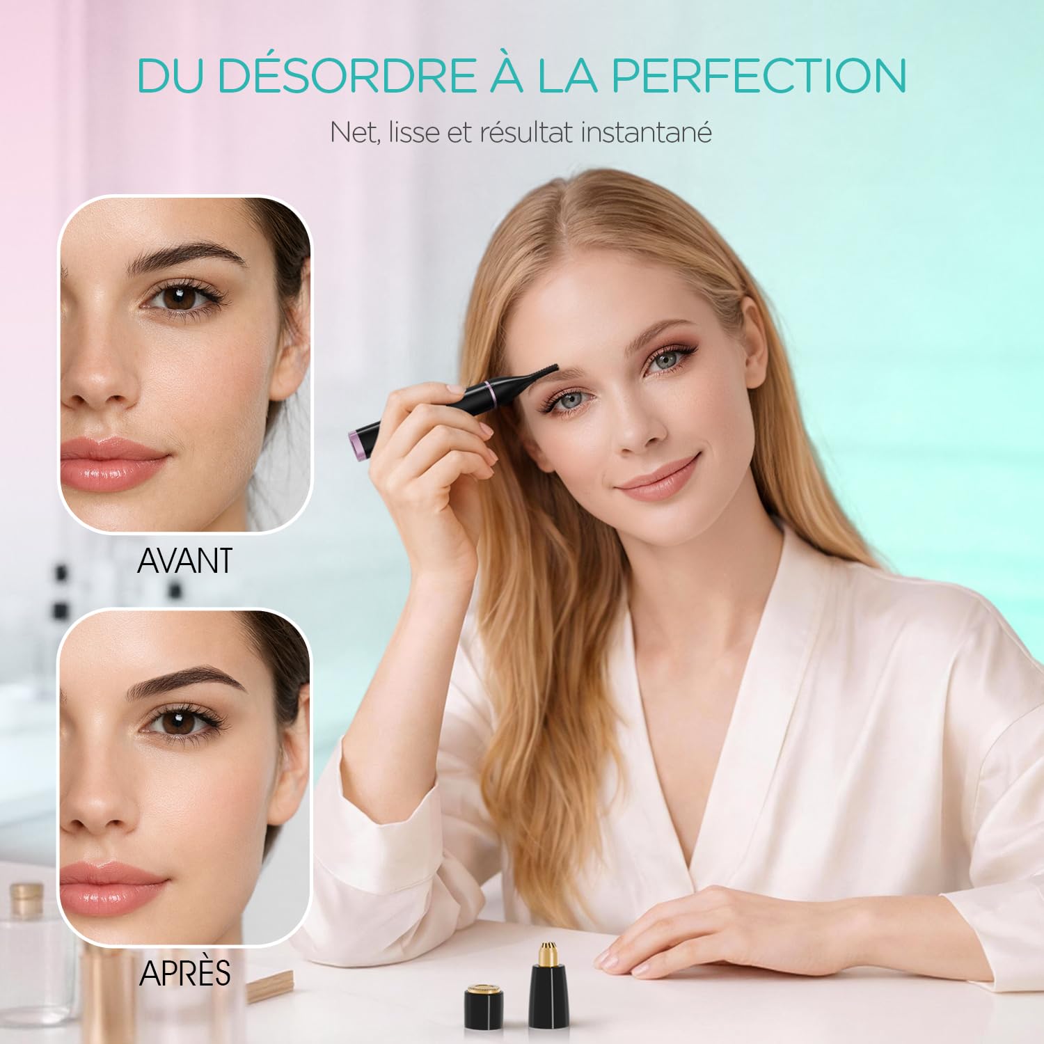 VOGOE Épilateur Visage Femme 3-en-1, Tondeuse à Sourcils Électrique Indolore, Rechargeable et Étanche avec Peigne, pour Sourcils, Lèvre Supérieure, Menton et Joues (Noir)