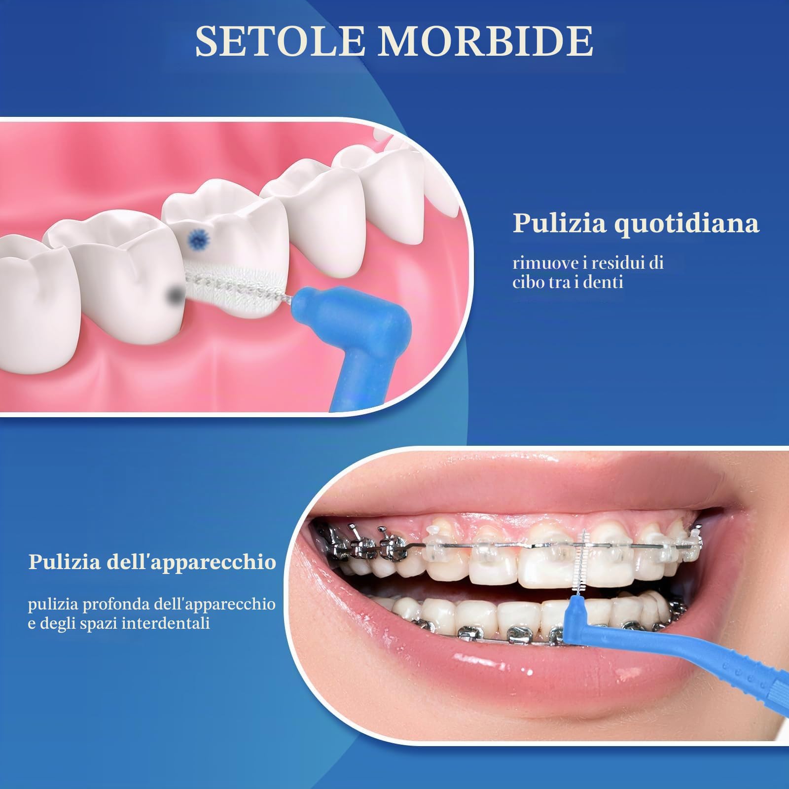 50 Pezzi Spazzolini Interdentali, 5 Taglie Angolati Scovolini Dentali Morbido con Coperchio per Pulizia Denti Rimuove la Placca Batterica