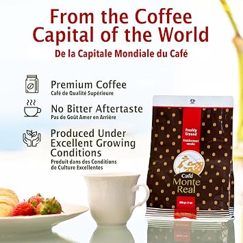 Monte Real - Arabica Gourmet Coffee, Flavored Ground Coffee, Fresh Roasted Coffee Grounds, Medium Dark Roast, Cacao Flavor, 400 Grams