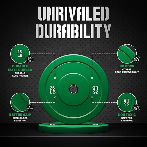 Miniatura 6 de Juego de discos de peso olímpicos de colores de 2 pulgadas, 10152535 libras, juego de discos de peso de goma para entrenamiento de fuerza, gimnasio