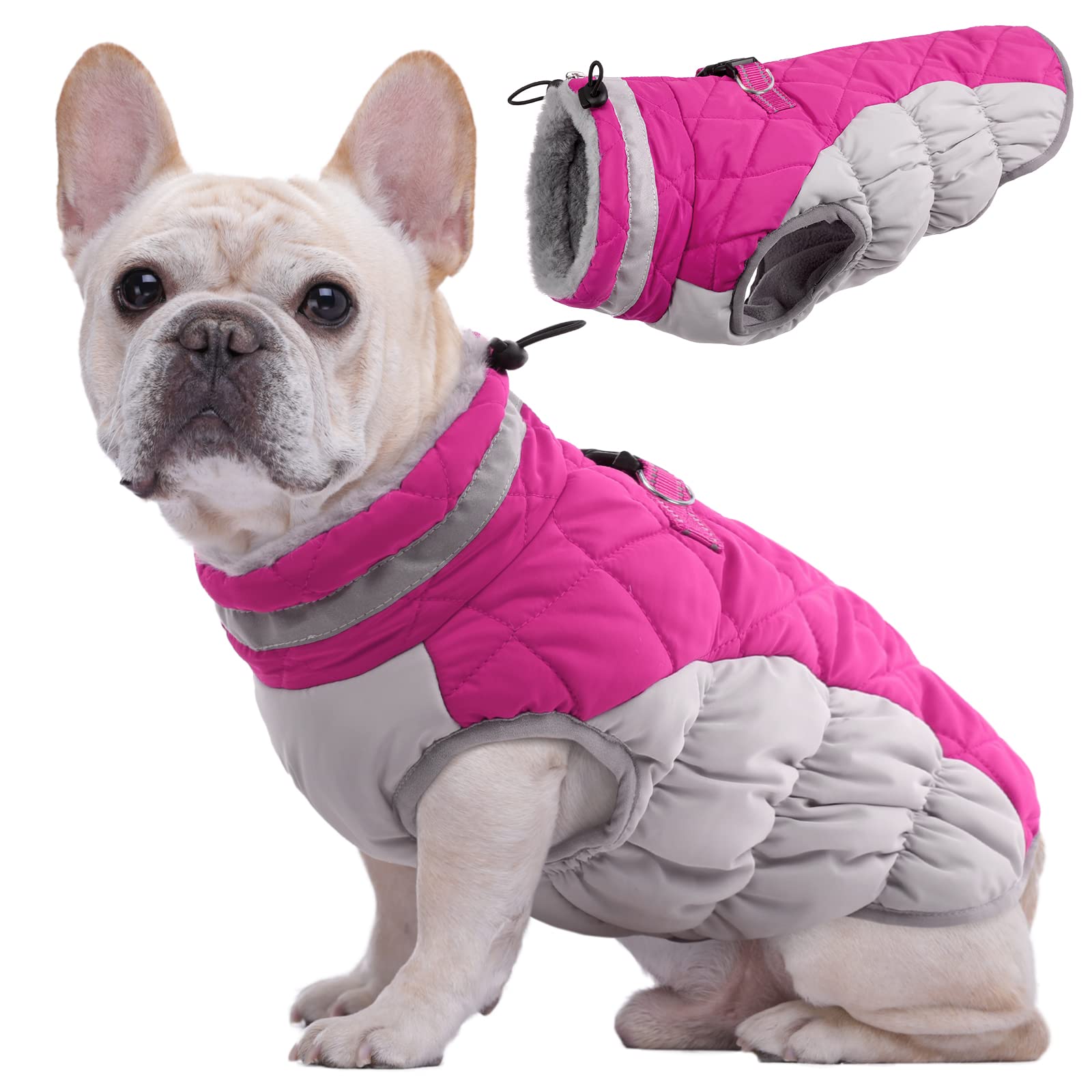 Kuoser Hundejacke Hundemantel für Kleine Hunde Winterweste, Wasserdicht Hunde Wintermantel Jacke Winter Hunde Mantel Mit Geschirr Warme Winterjacke Hundepullover Haustier Skifahren Kostüm Rosa, XS - 1