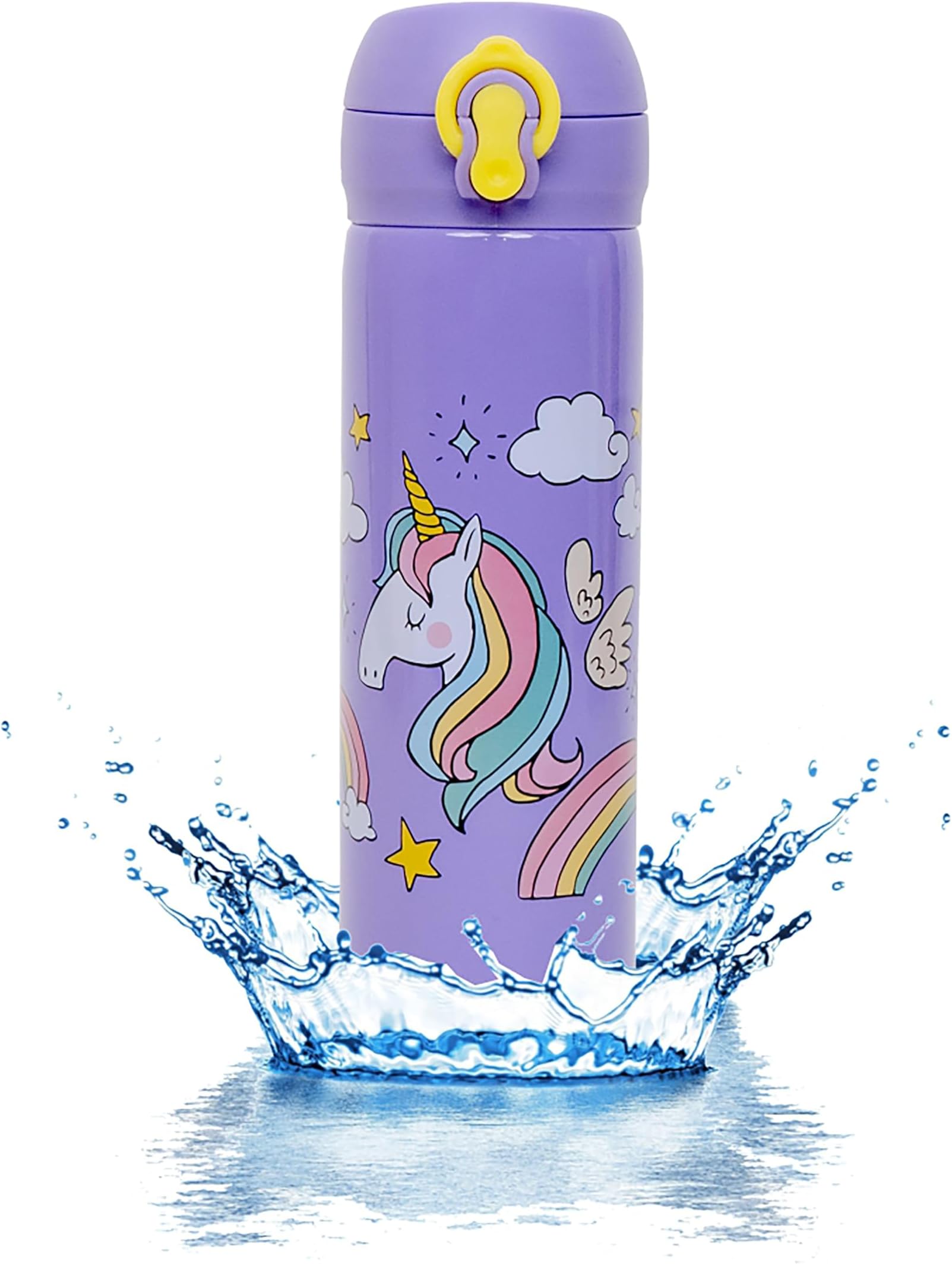 FUNVERSE® Water Bottle for Kids–Stainless Steel Water Bottle for Kids , Double Walled Insulated Water Bottle for Boys/Girls , Cute Design Hot & Cold Water Bottle for Kids , (Purple)(500ml)