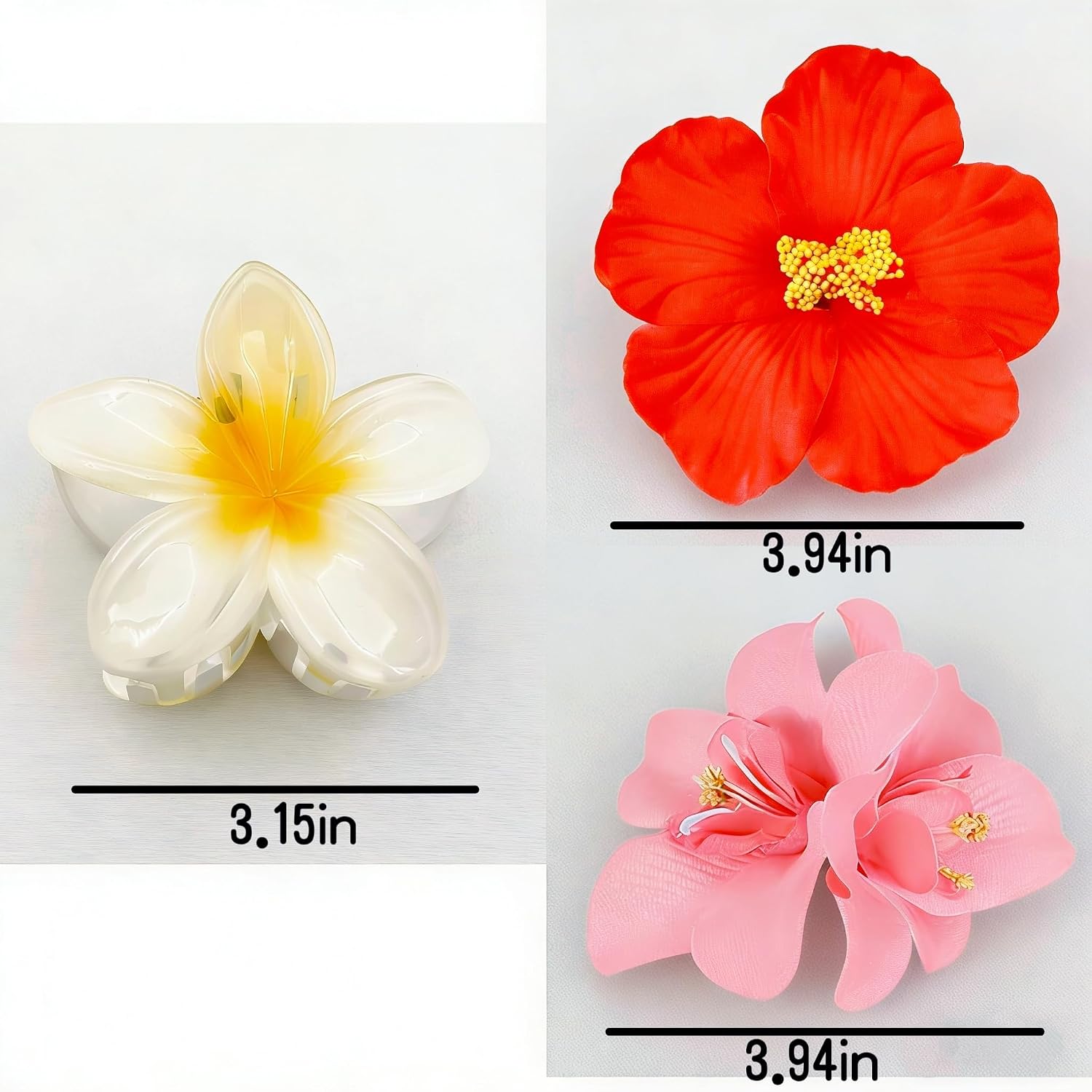 9Pcs Hawaiian Flower Hair Clips Set – 3 Styles | Plumeria orchid lily artificial tropical hair claws. Strong hold for women & girls. Perfect for summer party,beach,wedding