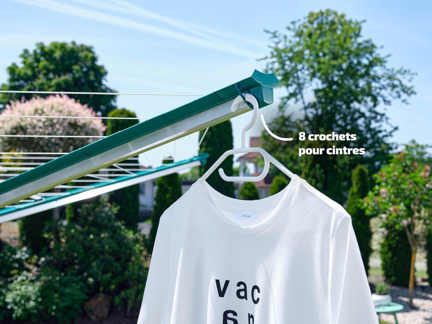 Leifheit Séchoir parapluie Linomatic 500 Deluxe Cover, étendoir parapluie grande surface d'étendage avec douille fixation et housse de protection, séchoir à linge jardin solide et résistant, Easy-lift