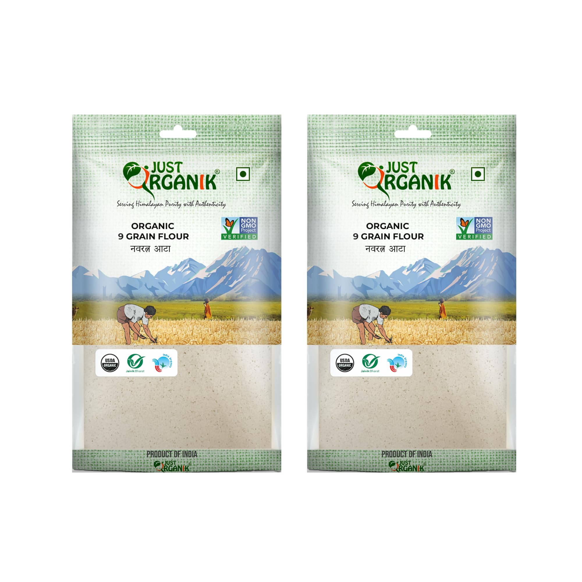 Just Organik - Organic 9 Grains Flour 2 KG (2 X 1 Kg) | 9 Grain Atta | Multigrain Flour | 100% Organic | Stone ground flour | No Refined Flour | Gut Friendly | 9 grains mix | Super nutritious flour | Navratan atta | Mix flour (B09KVKL8VV) Amazon Price History, Amazon Price Tracker