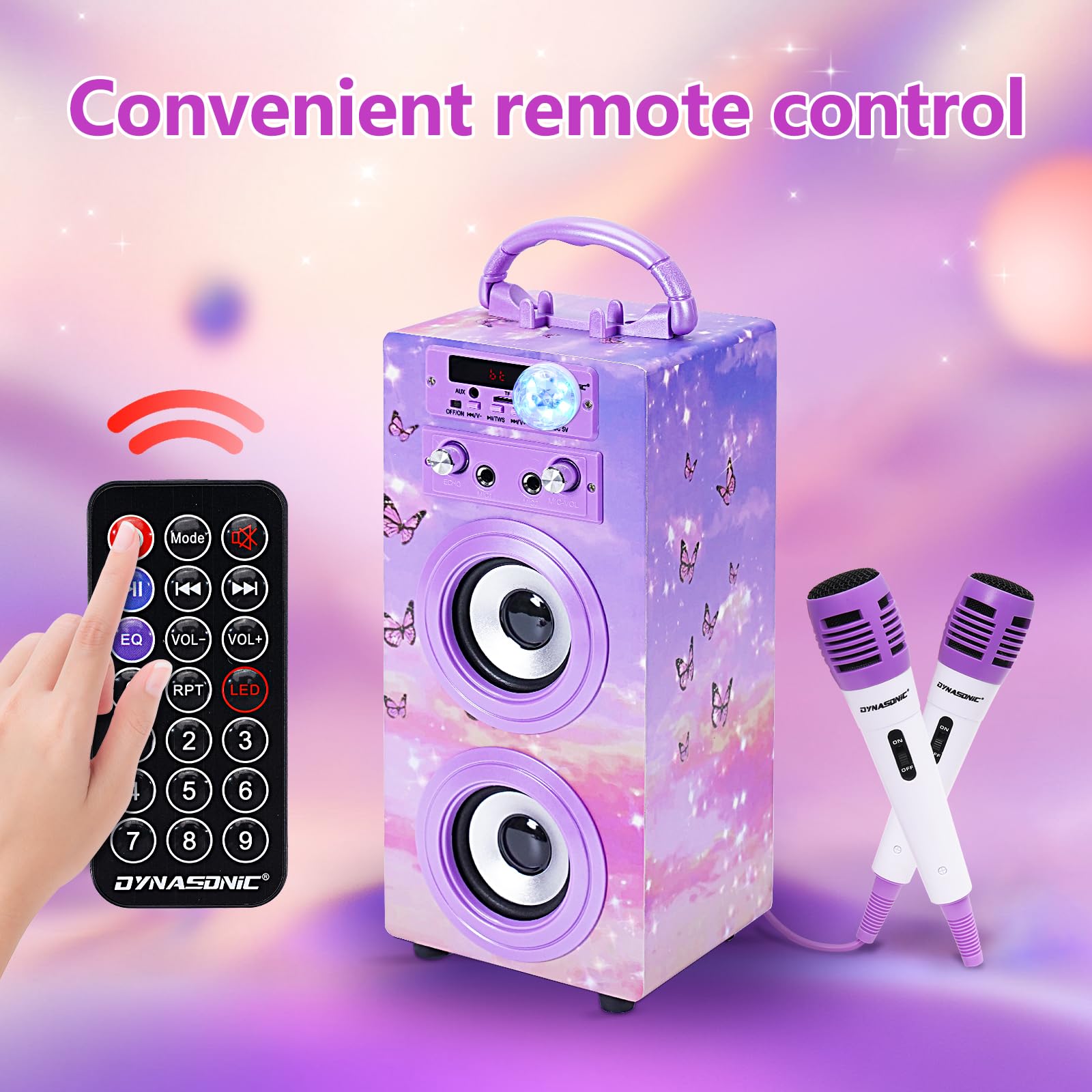 DYNASONIC Microfono Karaoke, Regalo per Bambini, Giocattolo per Bambini e Ragazzi, Regali Bambini, Giocattoli per Bambino e Bambina con Microfono Modello (025-18 LIGHTS)