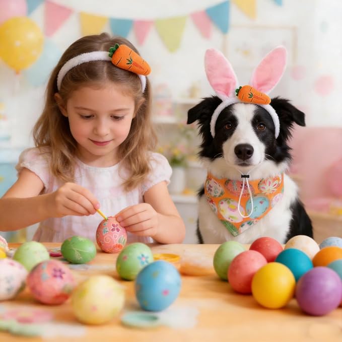 QKURT 5 Pcs Disfraz para Perro de Pascua con Orejas, Bandana y Juguetes miniatura 6