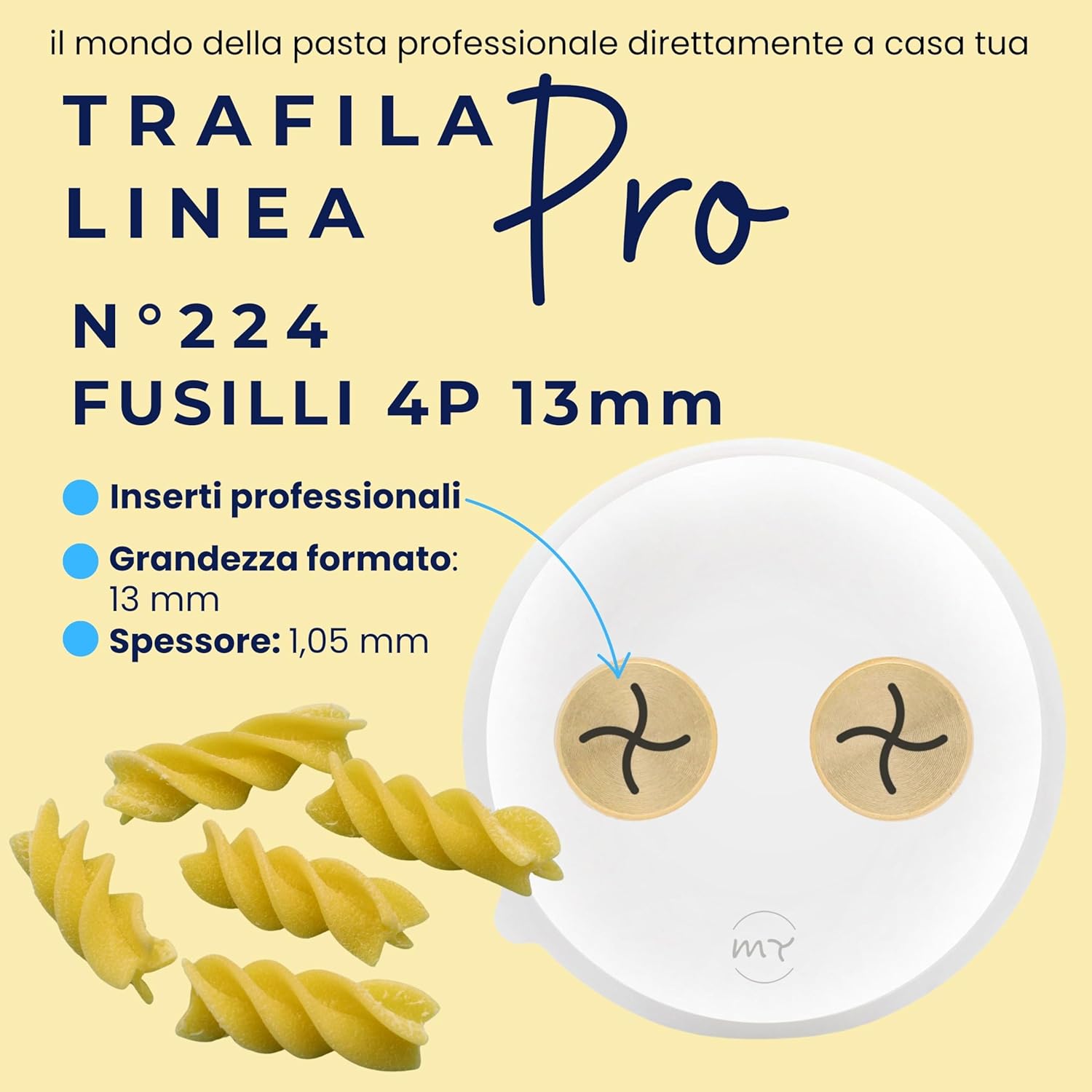 Die Line Pro N°224 Fusilli 4P made of POM with professional inserts, compatible with the Philips Pasta Maker Avance/7000 series