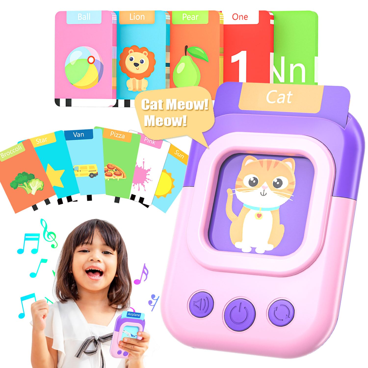 Talking Flash Cards for Toddlers 2-4 Years, Speech Therapy Toys for Toddlers 1-3, Educational Toys for 2 3 4 Year Old, 2-3 Year Old Gifts, Standard American English Pronunciation (Pink and Purple)