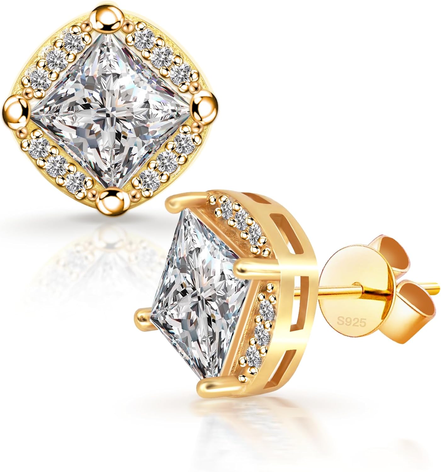 QUEENOU Moissanite Stud Earrings, VVSI Quality D Color Round Cut, Lab Created 925 Sterling Silver with 18K White Gold Plated, Double Halo Design – Idea Gift for Women Men