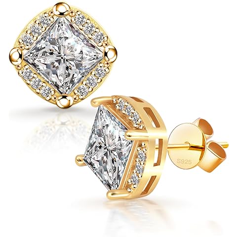 QUEENOU Moissanite Stud Earrings, VVSI Quality D Color Round Cut, Lab Created 925 Sterling Silver with 18K White Gold Plated, Double Halo Design – Idea Gift for Women Men