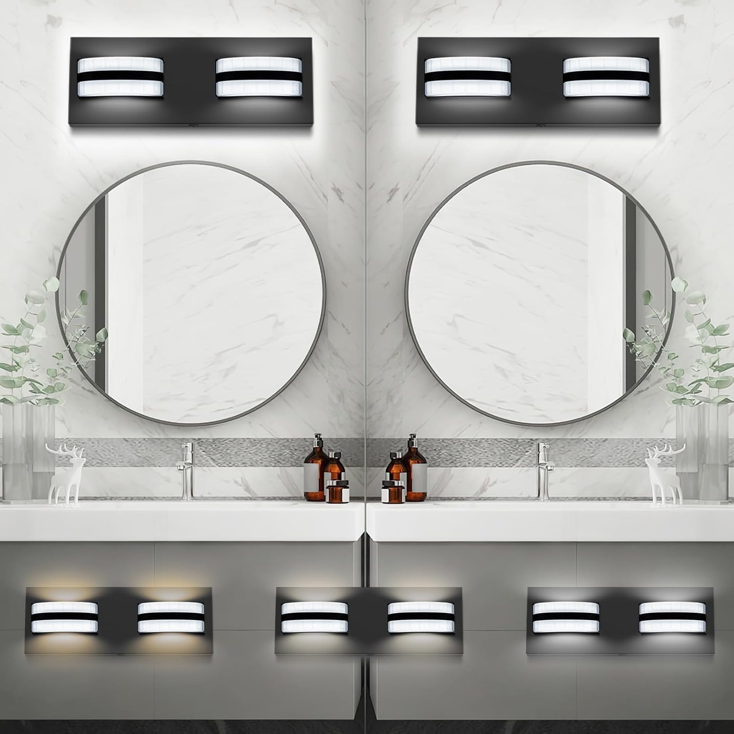 LED Bathroom Vanity Light, 360°Rotatable, 3CCT 2 Light, Black Modern Matte Bathroom Lighting Fixtures, Over Mirror Vanity Lights for Bedroom, Living Room, ETL Certified