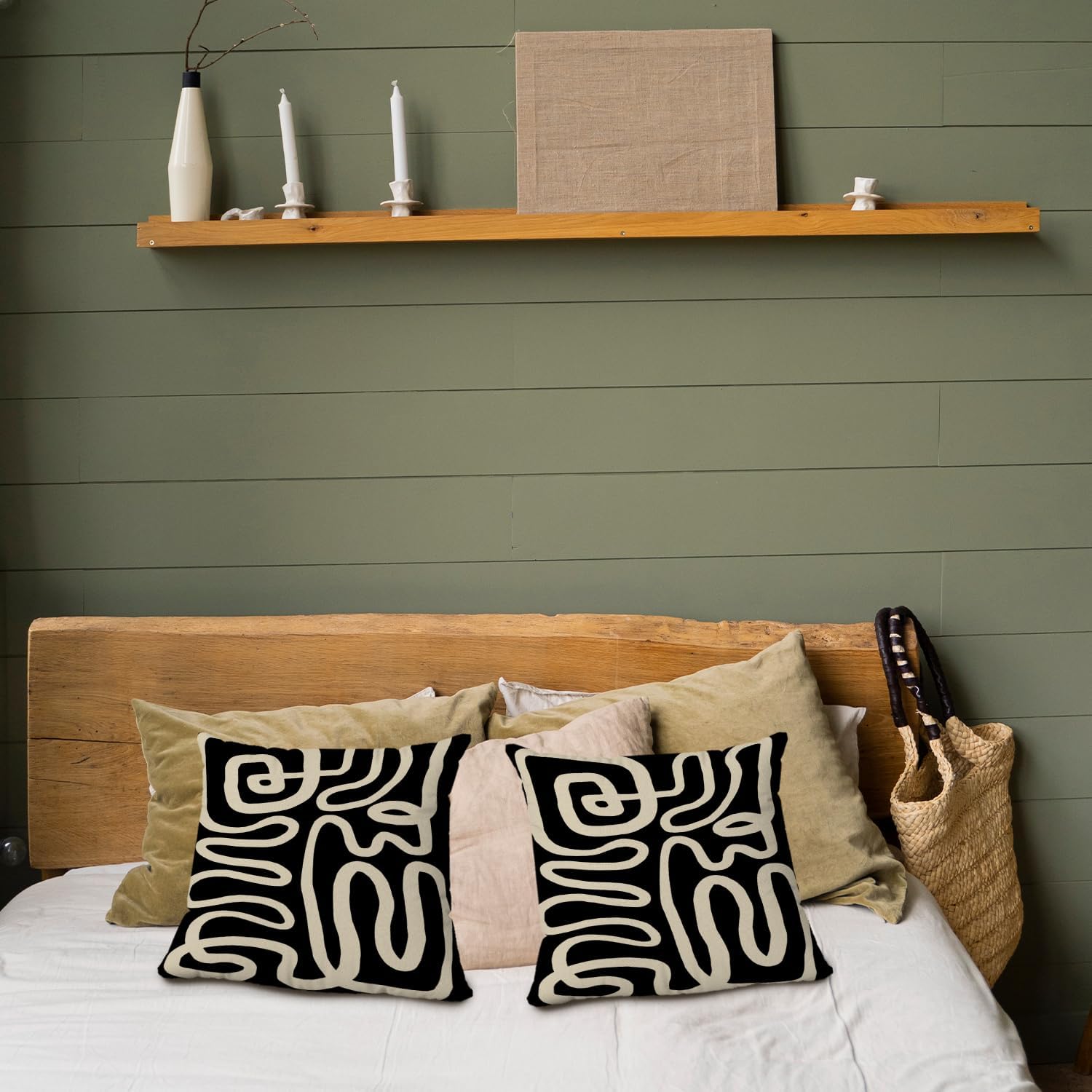 Black and White Striped Pillow Covers 24x24 Set of 2, Black and Beige Accent Abstract Pillow Covers for Couch Bedroom, Black and White Decorative Pillow Covers for Home