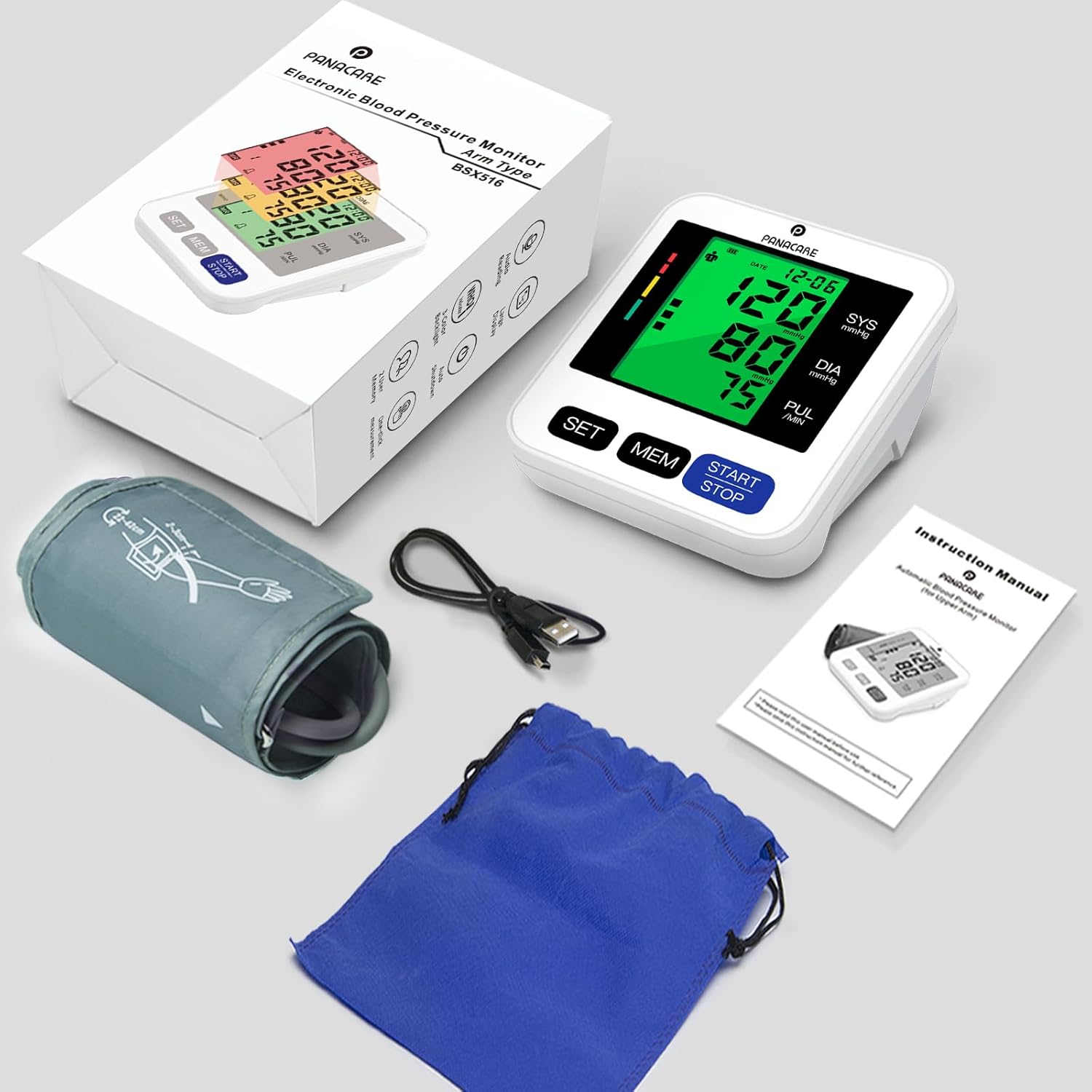 Blood Pressure Monitor Upper Arm for Home Use, Automatic Digital BP Machine Arm Blood Pressure Cuff Monitors Kit with 3 Color Backlight LCD/Large Cuff 8.7-16.5/2x99 Memory for Home-Black