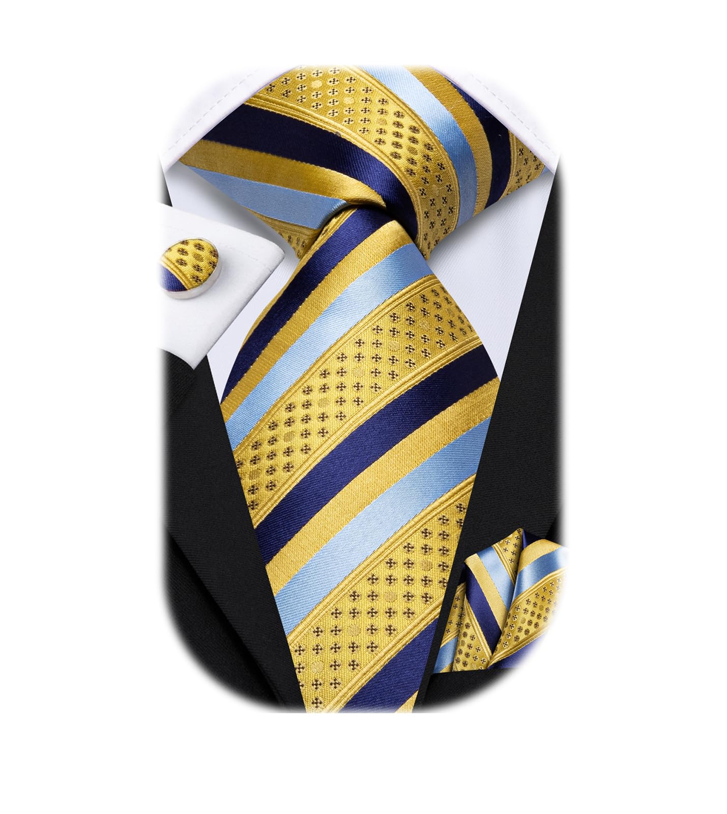 Hi-Tie Mens Plaid Ties Classic Paisley Necktie with Handkerchief Cufflinks Set Business Stripe Tie
