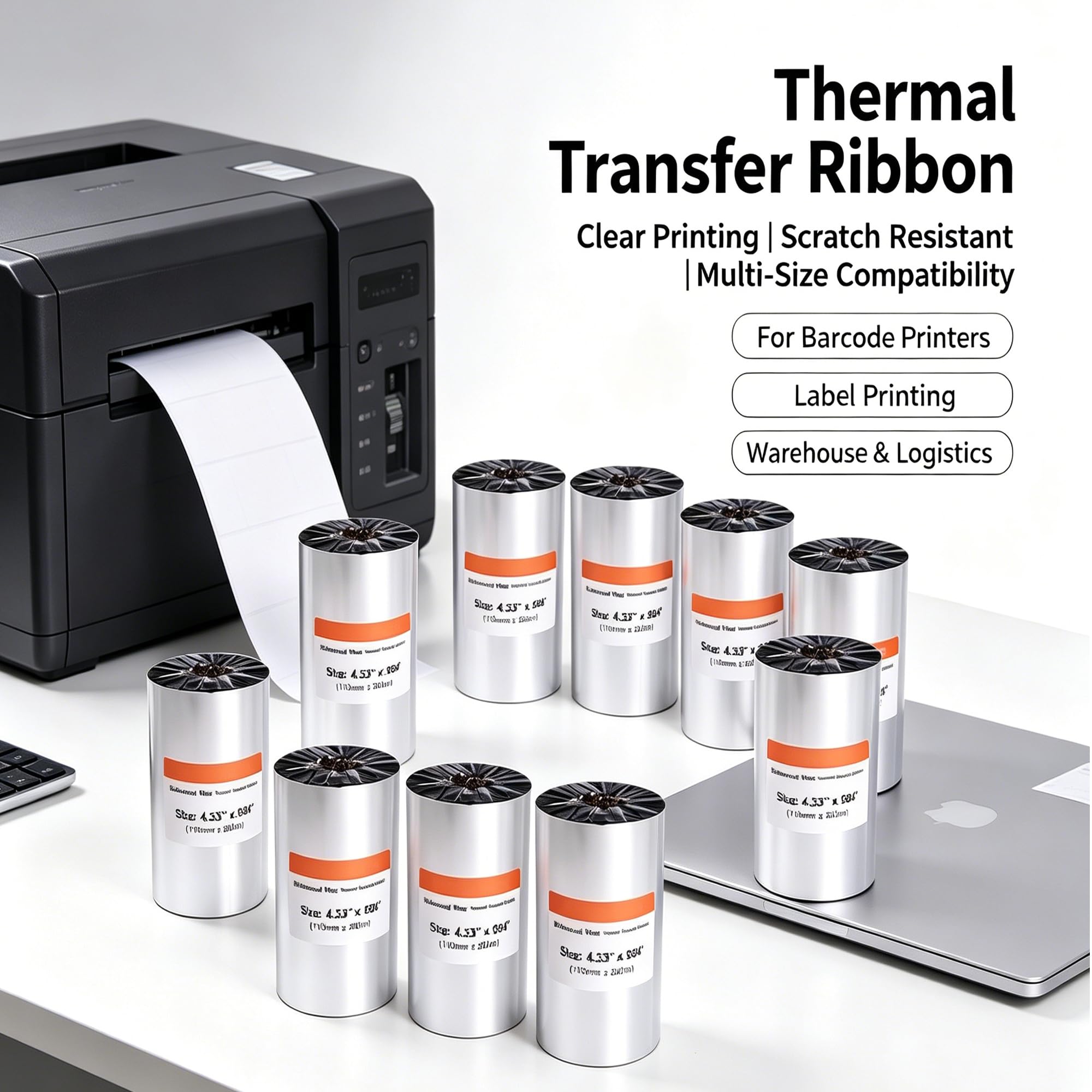 10 Rollen 110 mm x 300 m Thermo-Transfer-Wachsband für Etiketten, Barcode-Druck für Zebra, TEC, DATAMAX etc.