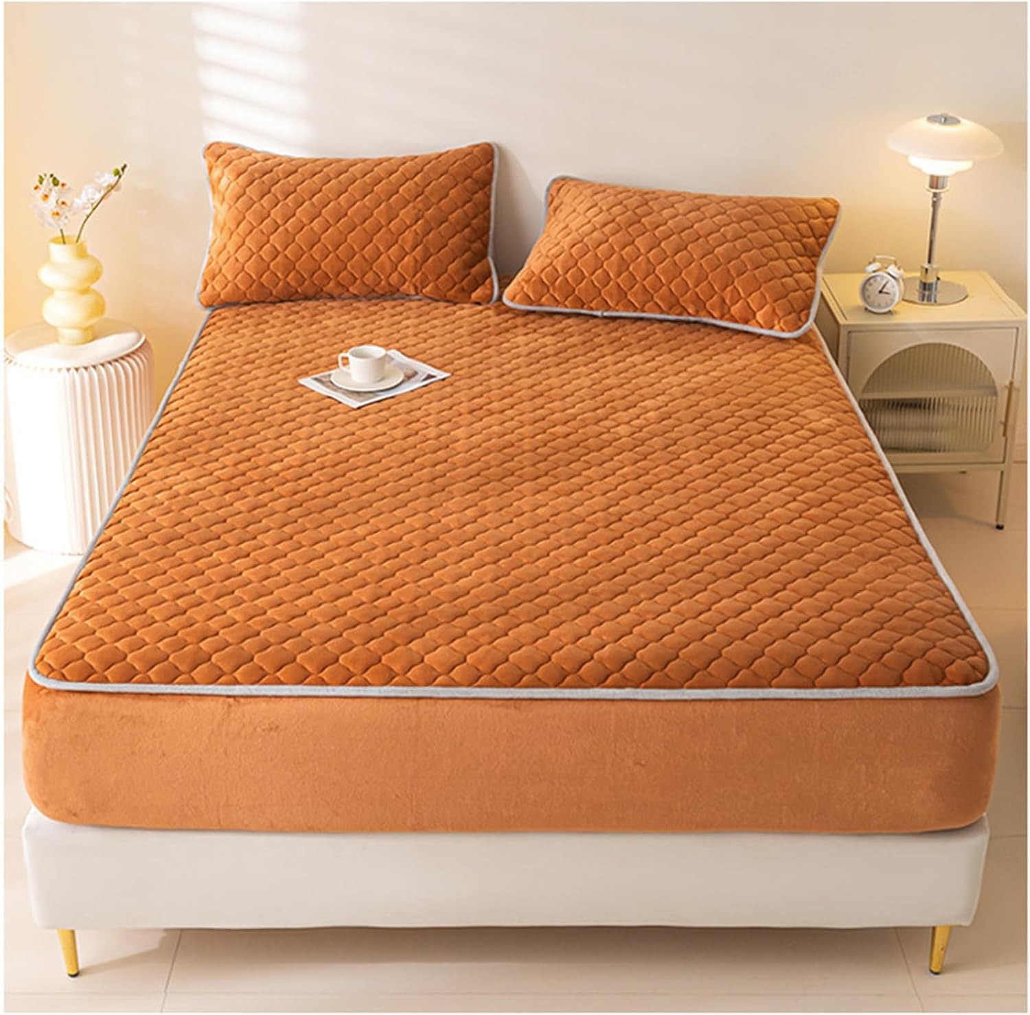 Milk Velvet Fitted Sheet, Milk Velvet Sheet Mattress Protector, Soft Breathable Fitted Sheet, Thicken Fitted Sheet Milk Velvet Mattress Protector(Orange,150x200cm)