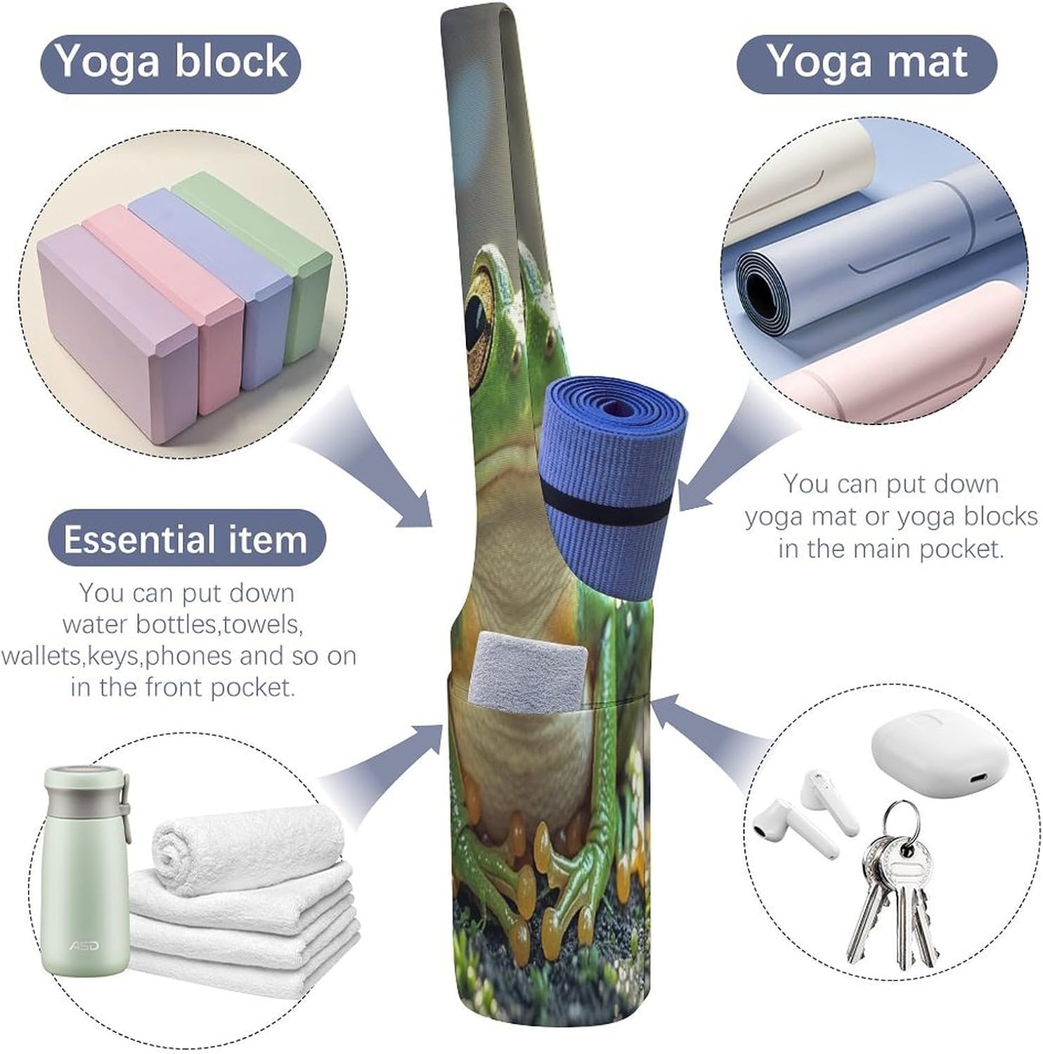 Cute Frog Canvas Yoga Mat Bag Pilates Bag image 5